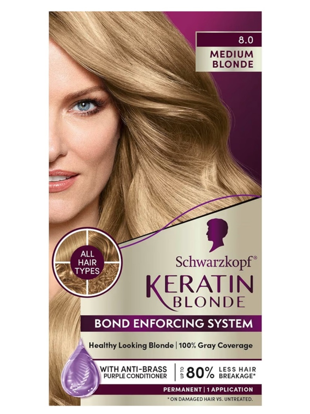 NEW Schwarzkopf Keratin Blonde Hair Dye 8 Medium Blonde Professional Quality